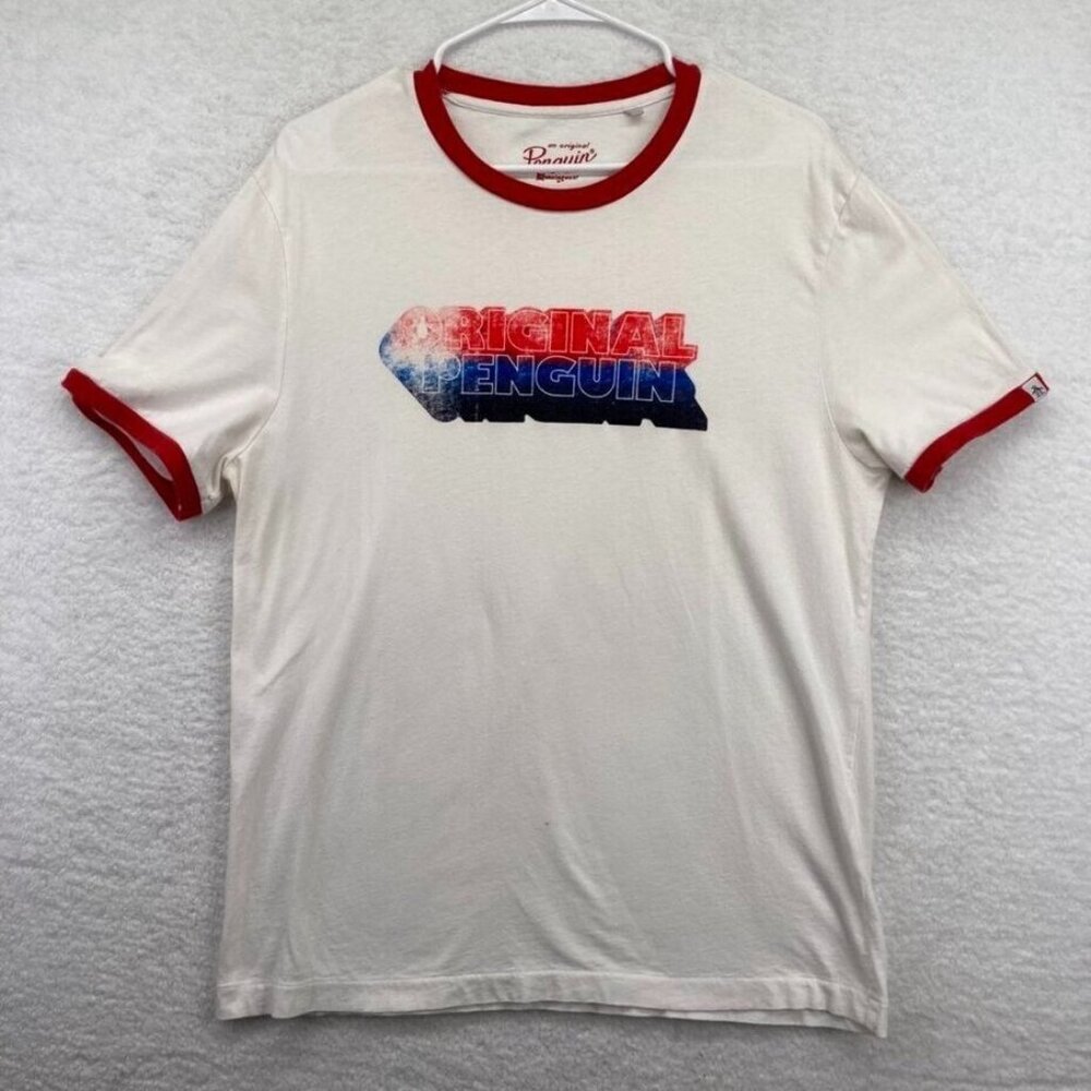 MunsingWear Original Penguin Ringer T Shirt Sz Large Felt Iron‎ On Single Stitch